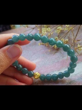 Certificate jadeite jade Diamond cut beads bead bracelet dark green 7inches